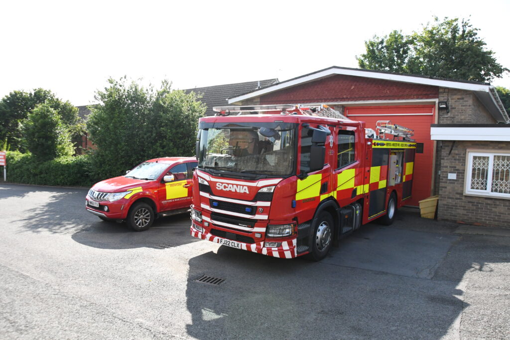 Two fore vehicles in front of Bromyard fire station