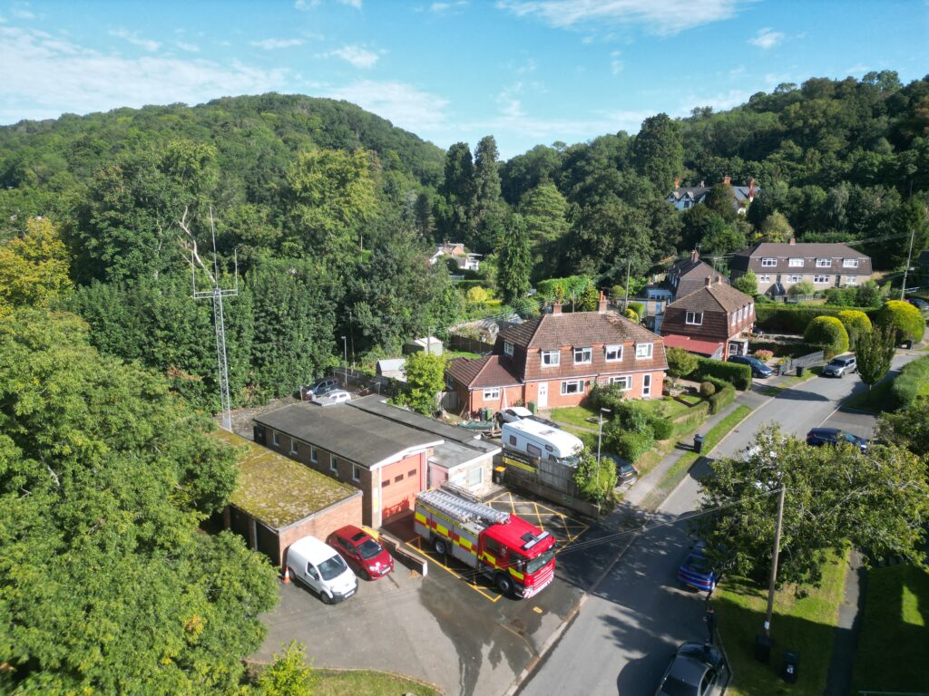 Fire station taken from high above showing position in countryside