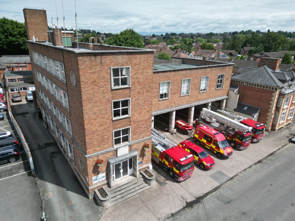 Image of Hereford fire station from above showing fleet