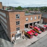 Image of Hereford fire station from above showing fleet