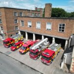 image taken from drone of Hereford fleet of fire vehicles
