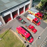 Line up of fire vehicles taken from above