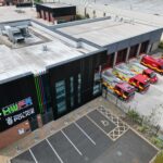 Fire station with vehicles taken from above